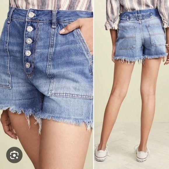 Free People Jesse button fly back cinch cut off jean shorts